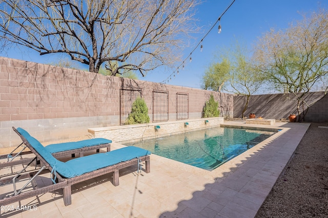 view of pool with a patio area, a fenced backyard, and a fenced in pool