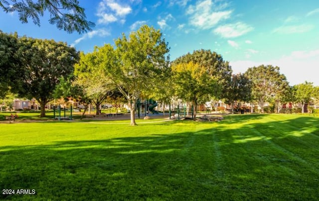 view of property's community featuring a lawn