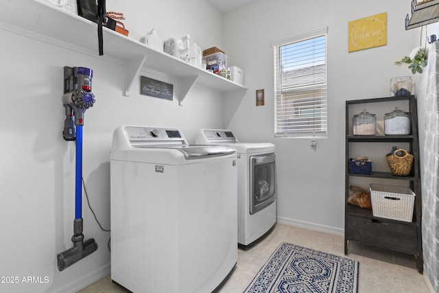 16617 W Desert Mirage Dr, Surprise, AZ 85388 - laundry area featuring washer and dryer, baseboards, and light tile patterned floors