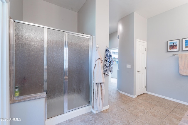 2735 E Flower Ct, Gilbert, AZ 85298 - full bath with a shower stall, tile patterned flooring, and baseboards