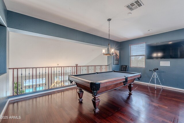 2735 E Flower Ct, Gilbert, AZ 85298 - recreation room with wood finished floors, baseboards, a chandelier, and pool table