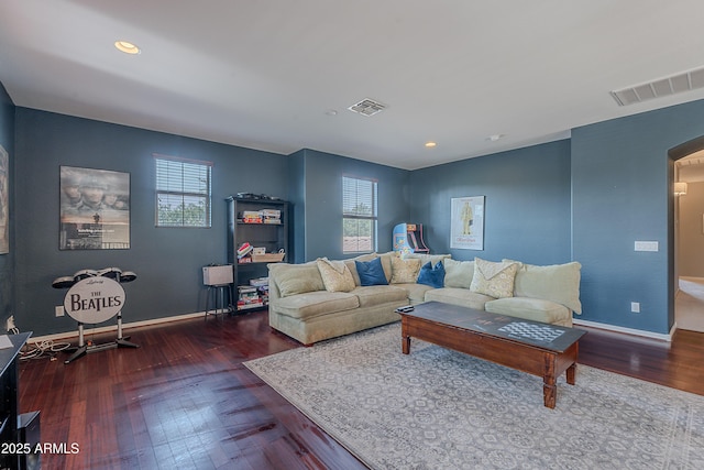 2735 E Flower Ct, Gilbert, AZ 85298 - living room with arched walkways, wood finished floors, baseboards, and recessed lighting