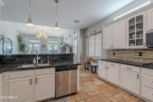 2735 E Flower Ct, Gilbert, AZ 85298 - kitchen featuring stainless steel appliances, a sink, decorative backsplash, and stone tile flooring