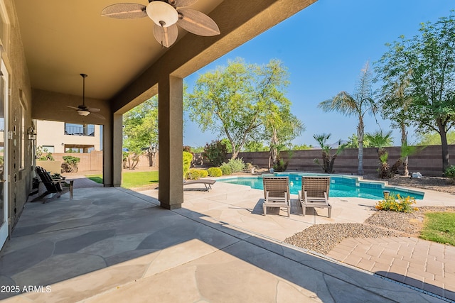 2735 E Flower Ct, Gilbert, AZ 85298 - view of patio / terrace featuring a ceiling fan and a fenced backyard