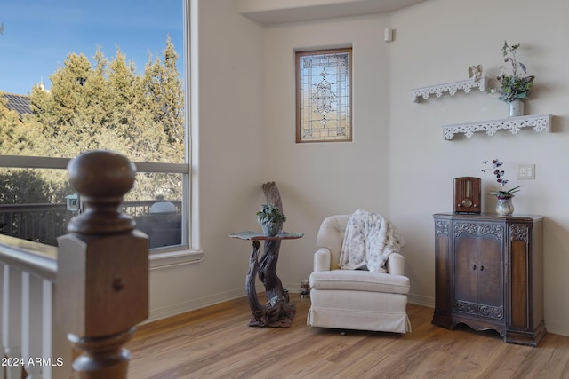 sitting room with hardwood / wood-style floors