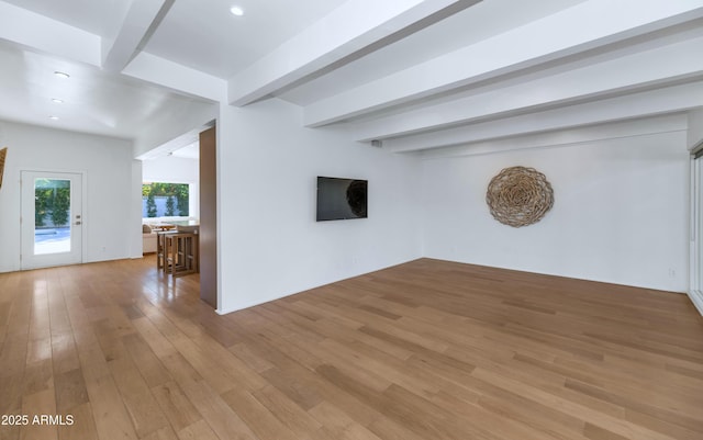 basement with light wood finished floors and recessed lighting