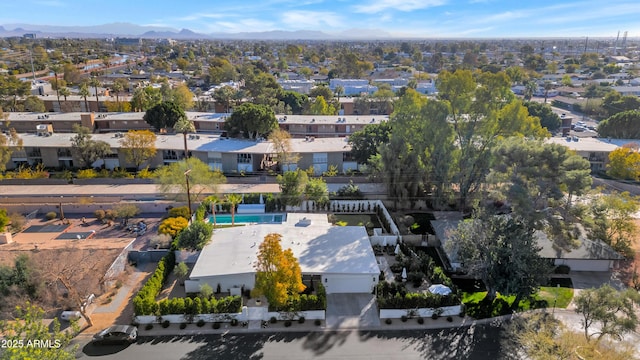 drone / aerial view with a residential view and a mountain view