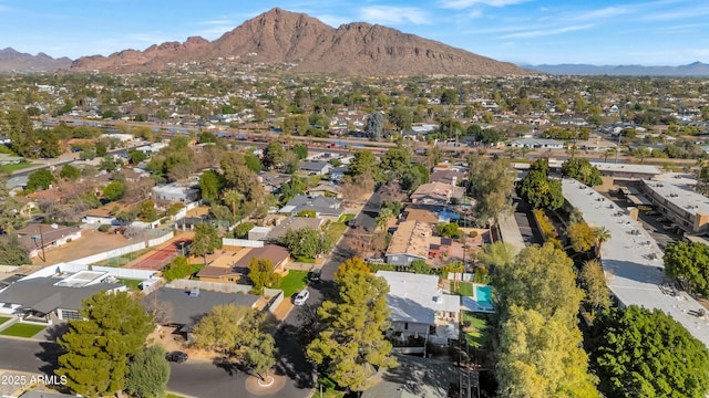 aerial view featuring a residential view and a mountain view