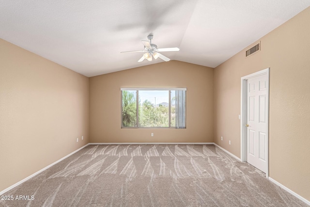 4426 E Coyote Wash Dr, Cave Creek, AZ 85331 - unfurnished room featuring vaulted ceiling, a ceiling fan, carpet flooring, and baseboards