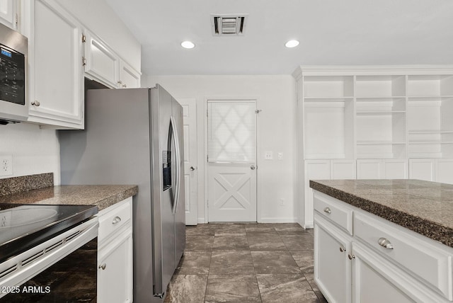 1160 E Hampton Cir, Mesa, AZ 85204 - kitchen with appliances with stainless steel finishes, white cabinets, dark countertops, and recessed lighting