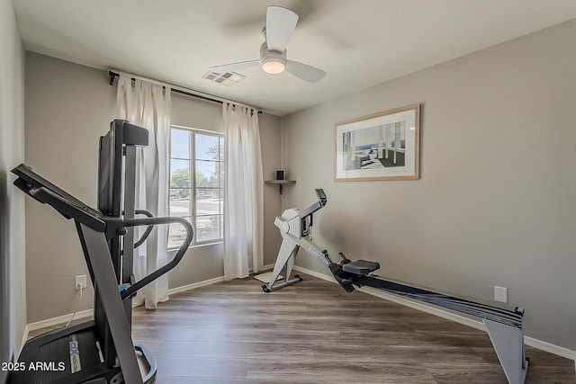 16523 W Desert Bloom St, Goodyear, AZ 85338 - workout area with a ceiling fan and wood finished floors
