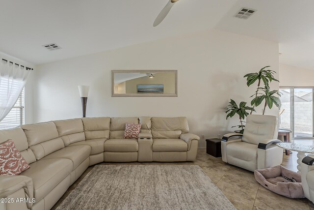 16523 W Desert Bloom St, Goodyear, AZ 85338 - living room with lofted ceiling and a ceiling fan