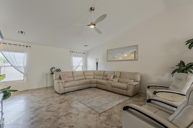 16523 W Desert Bloom St, Goodyear, AZ 85338 - living room featuring lofted ceiling and ceiling fan