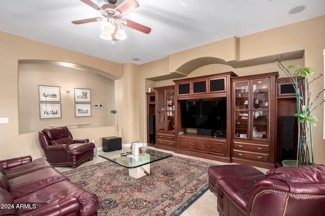 living room with ceiling fan