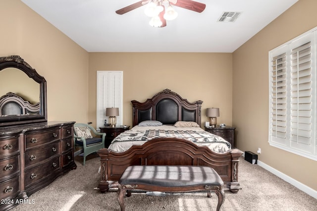 bedroom featuring carpet flooring and ceiling fan