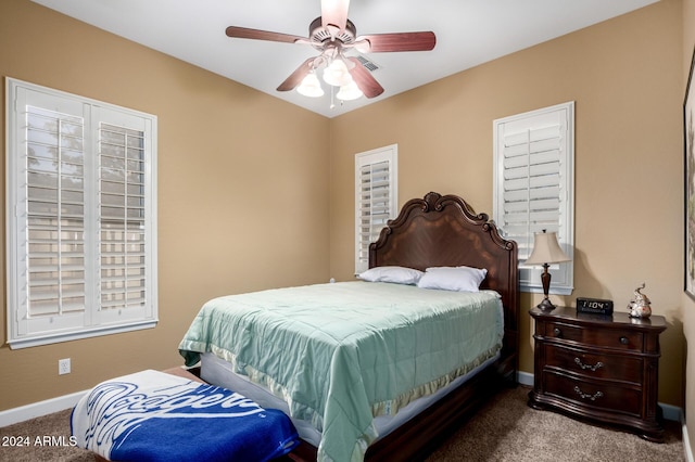 bedroom featuring ceiling fan and carpet floors