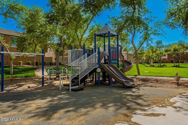 view of jungle gym with a yard