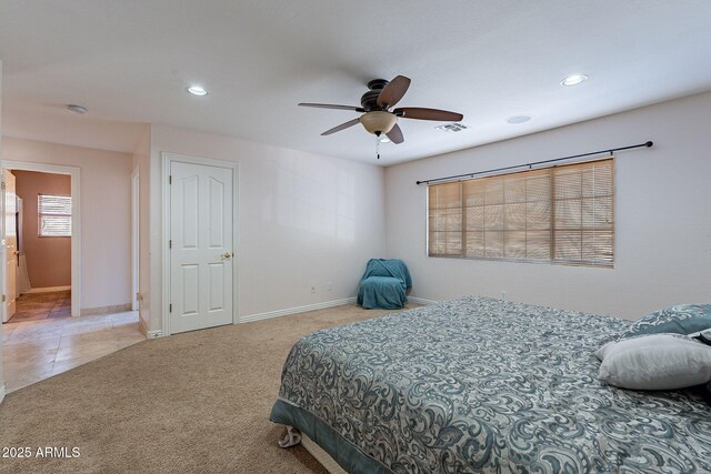 12925 W Llano Dr, Litchfield Park, AZ 85340 - bedroom with light colored carpet, visible vents, baseboards, and recessed lighting