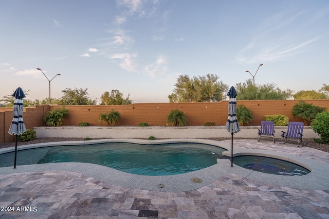 view of swimming pool with an in ground hot tub and a patio