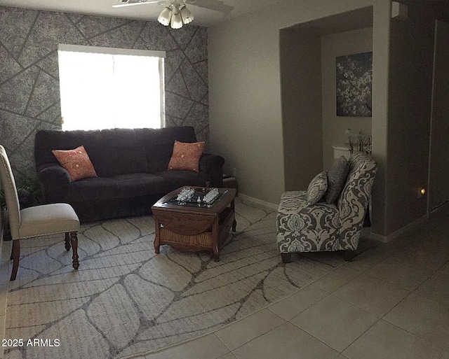 30178 N Coral Bean Dr, San Tan Valley, AZ 85143 - tiled living area featuring a ceiling fan and baseboards