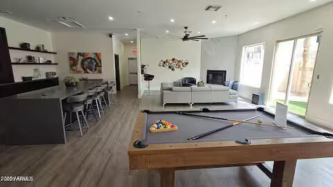 920 E Devonshire Ave Unit 2031, Phoenix, AZ 85014 - playroom with wood finished floors, ceiling fan, recessed lighting, and billiards table