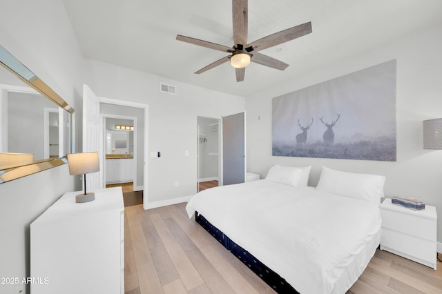 20100 N 78th Pl Unit 3103, Scottsdale, AZ 85255 - bedroom featuring light wood-style flooring, a walk in closet, connected bathroom, and ceiling fan