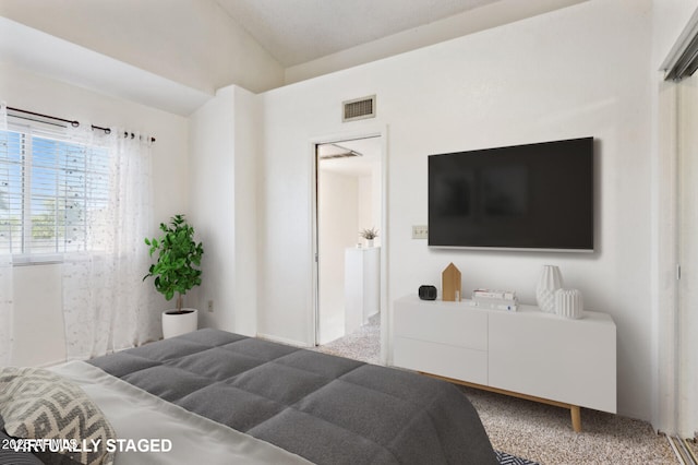 bedroom featuring visible vents and carpet flooring