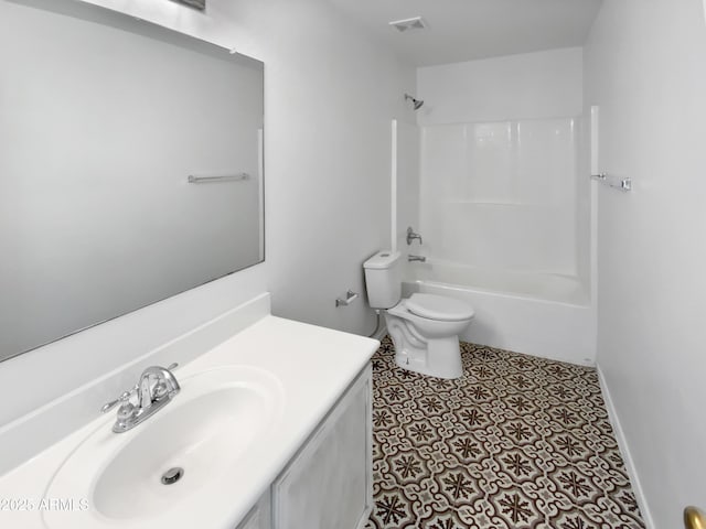 full bathroom with toilet, vanity, tile patterned floors, and shower / bath combination