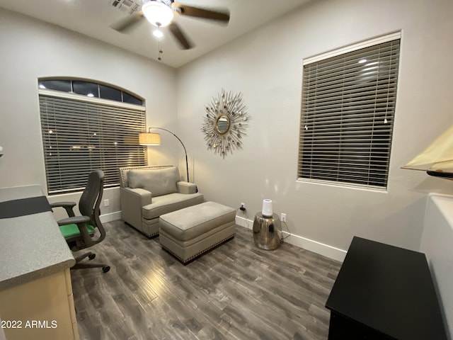 2042 W Periwinkle Way, Chandler, AZ 85248 - office space featuring a ceiling fan, dark wood-style floors, and baseboards