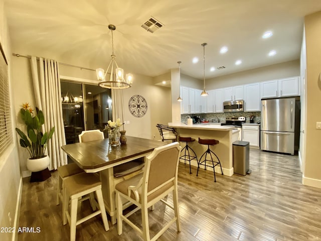 2042 W Periwinkle Way, Chandler, AZ 85248 - dining room featuring light wood finished floors, a chandelier, and recessed lighting