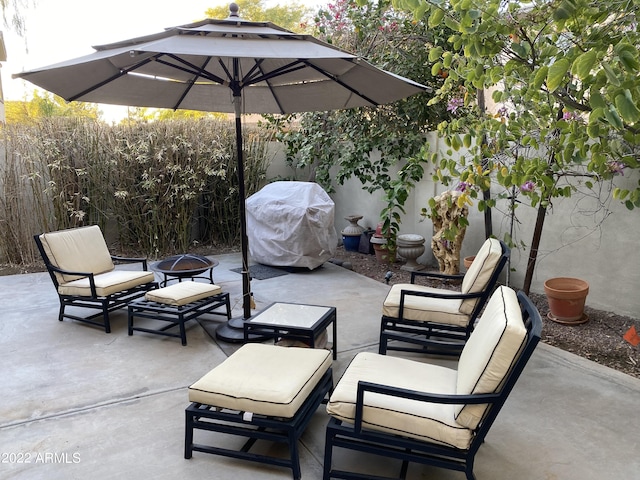 2042 W Periwinkle Way, Chandler, AZ 85248 - view of patio / terrace featuring grilling area and an outdoor fire pit