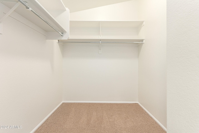 spacious closet featuring carpet flooring and vaulted ceiling