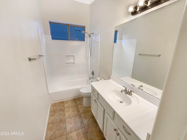 full bathroom featuring tile patterned floors, vanity,  shower combination, and toilet