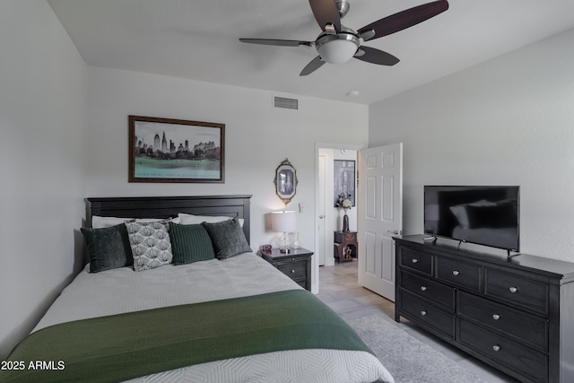 bedroom featuring visible vents and ceiling fan