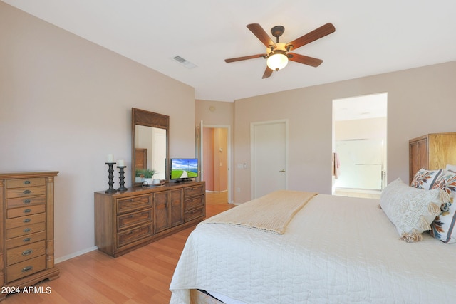 bedroom featuring ceiling fan and light hardwood / wood-style floors