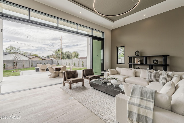 4414 N 29th St, Phoenix, AZ 85016 - living area with wood finished floors, a high ceiling, and recessed lighting