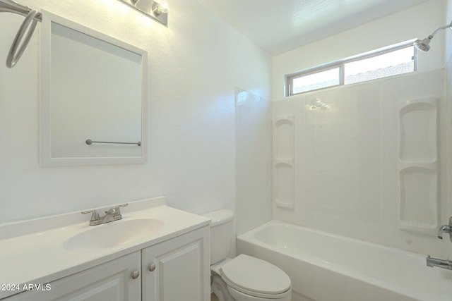 full bathroom featuring vanity, toilet, and shower / washtub combination