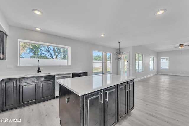 kitchen with dishwasher, a center island, plenty of natural light, and sink