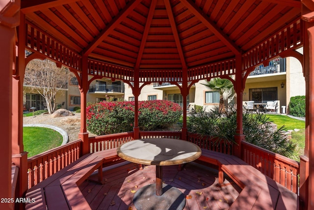 wooden deck with a gazebo