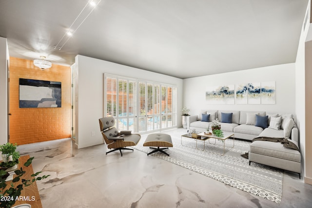 living room with concrete floors