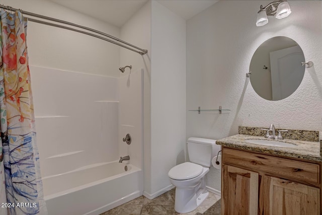 full bathroom featuring tile patterned floors, vanity, toilet, and shower / bath combo