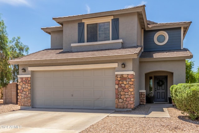 front facade with a garage