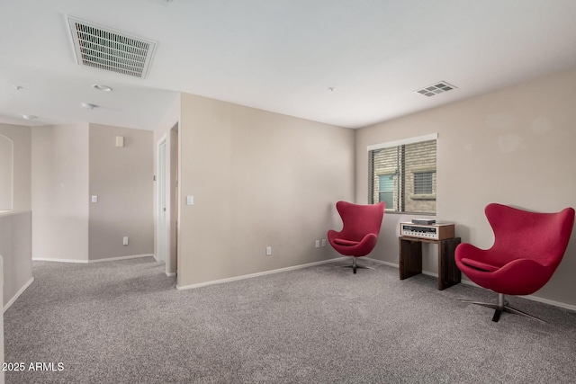 sitting room with carpet floors