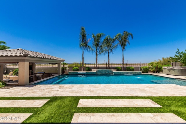 7002 S Portland Ave, Gilbert, AZ 85298 - view of swimming pool featuring a fenced backyard, a gazebo, a hot tub, and a patio