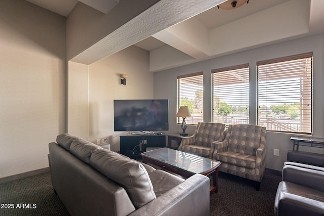 carpeted living room featuring plenty of natural light and baseboards