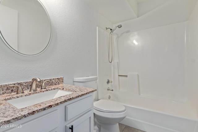 full bathroom with vanity, tile patterned flooring, toilet, and shower / bathtub combination