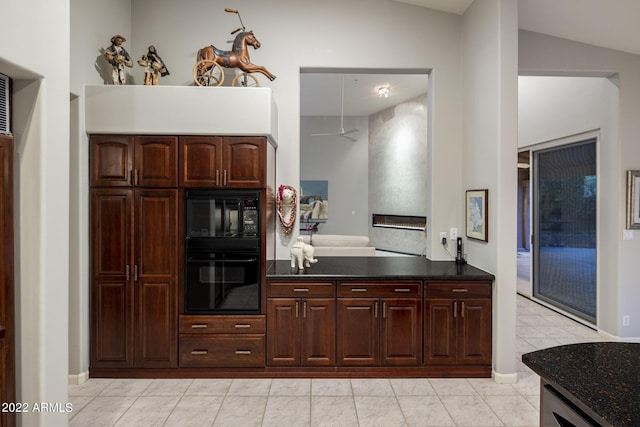 28897 N 94th Pl, Scottsdale, AZ 85262 - kitchen featuring black appliances, dark brown cabinets, a ceiling fan, and light tile patterned floors