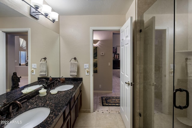28897 N 94th Pl, Scottsdale, AZ 85262 - bathroom with tile patterned floors, double vanity, and a stall shower