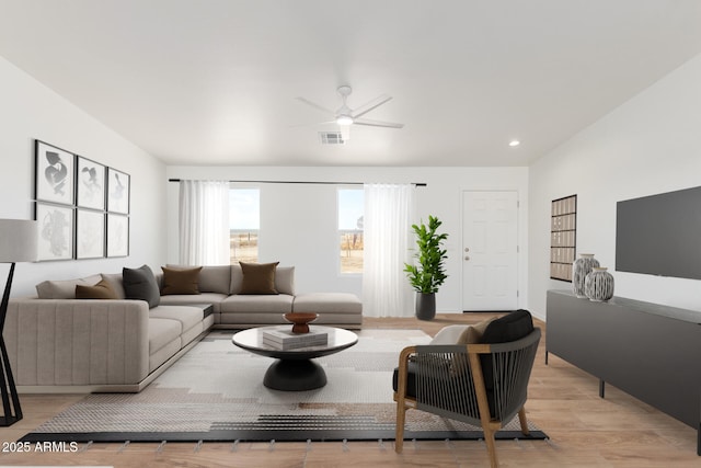 5055 N Jayson Rd, Casa Grande, AZ 85194 - living area featuring light wood-style floors, a ceiling fan, and recessed lighting
