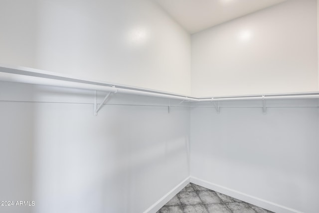 walk in closet with light carpet